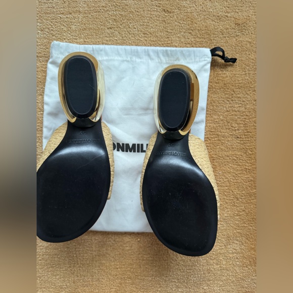 🌴NWOT SIMON MILLER BRAIDED RAFFIA MODERNO SANDAL IN GOLD/NATURAL - Picture 7 of 9